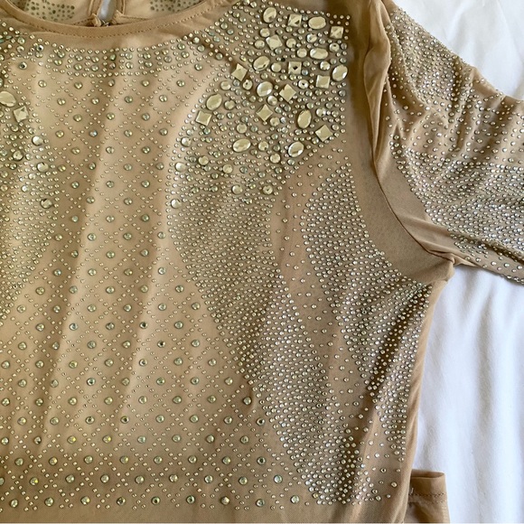 HP✨Xtaren Long Sleeve Sheer Mesh Rhinestone Bodycon Mini Dress - Picture 6 of 13